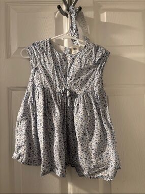 Blue Floral Knot-Front Girls' Dress